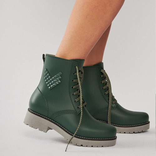 Botas  Lluvia Pre Ski Borcego Impermeable Mujer Low Verde 