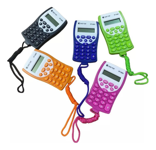 Kit 4 Mini Calculadora De Bolso Colorida Cordão De Pescoço