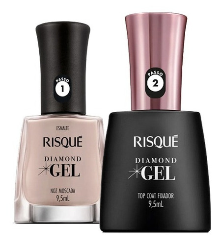 Esmalte Risque Diamond Gel Noz Moscada + Top Coat Fixador