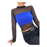 Top Mujer Corset Azul Con Tiras