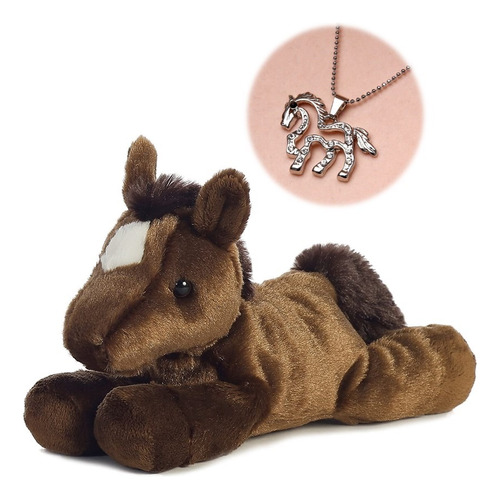 Caballo Café De Peluche + Collar Caballito Con Cristales