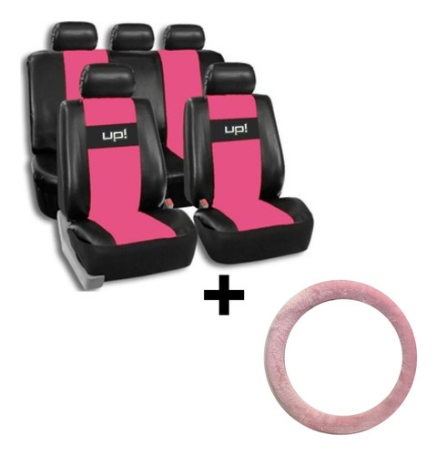 Funda Cubre Asiento Para Up Rosa + Cubrevol Peluche Rosa