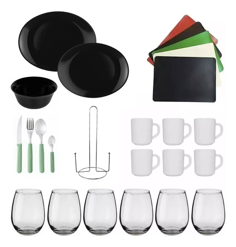 Set De Vajilla Completa 61 Piezas Platos Playos Hondos Vasos Vidrio Resistente Cubiertos Individuales Para 6 Personas