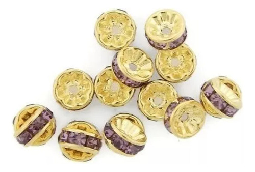 Rondel Morado Chapa De Oro 14k 8mm Bisutería Pulseras 50 Pzs