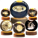 Luminária De Mesa Decorativa Bola De Cristal 3d Base Madeira