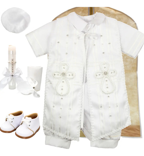 Ropon Traje Bautizo Niño + Kit Vela + Zapatos + Calcetin Ml