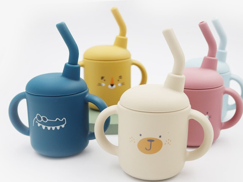 Vaso Silicón Suave Niños Con Popote Aprendizaje Libre Bpa 2p