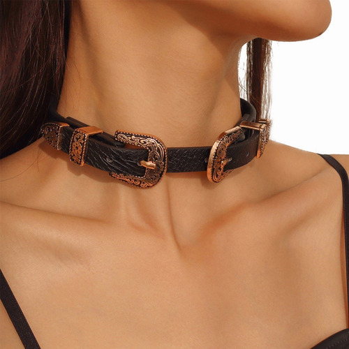 Collar Cuero Choker Gotico Gargantilla Moda Punk Ajustable