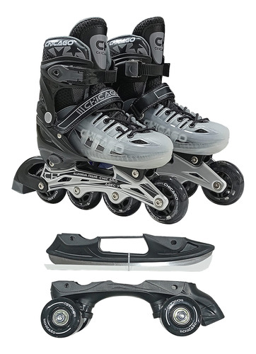 Patines Chicago Ajustables 3en1, Inline, Quads Y Hielo, Con Equipo De Proteccion 