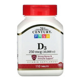 Vitamina D3 Premium 250 Mcg 10,000iu 110 Tabletas 21 Century Sabor Neutro