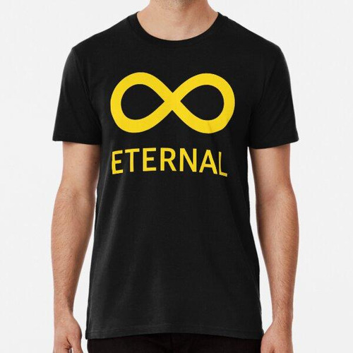 Remera Infinito Eterno Amarillo Dorado Sobre Fondo Negro ALG