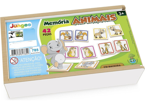 Jogo Memória Animais 42 Pc Educativo Madeira Infantil Junges