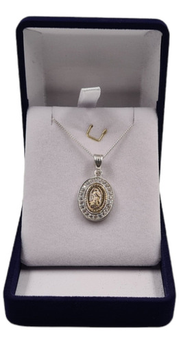 Medalla Virgen De Guadalupe Plata 925 Y Oro 14k Con Zircones