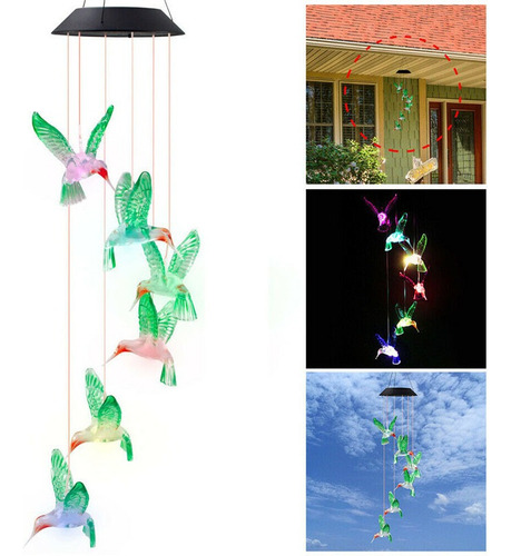 Lámpara Solar Led Colibrí Luz Jardín Decoración