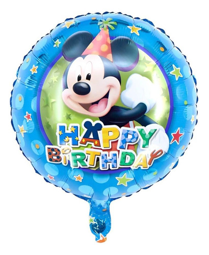 5 Globos Metalicos 46cm De Happy Birthday Con Mickey Mouse