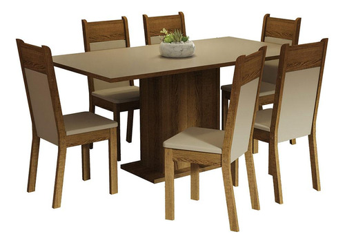 Mesa De Comedor De Madera Con 6 Sillas Augusta Madesa, Color Crema, Rústico Y Beige