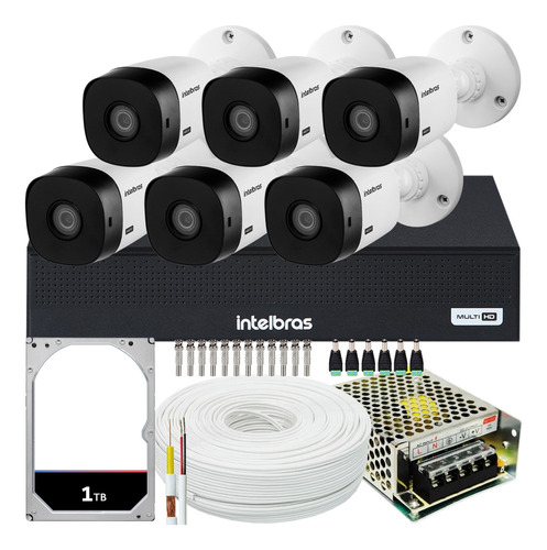 Kit Cftv Intelbras 6 Câmeras Vhl 1120 720p Dvr Mhdx 1008c 1t