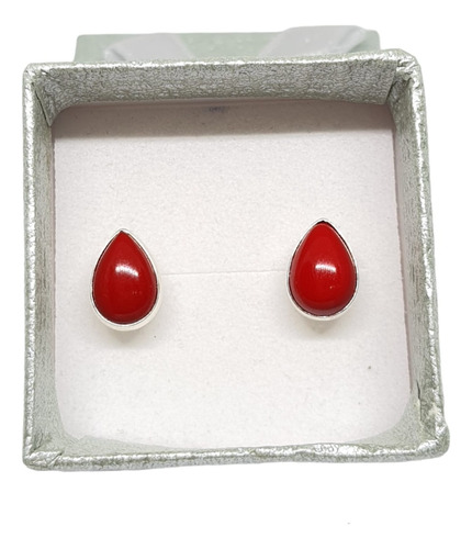 Aros Con Piedra Coral Plata 925 Gota