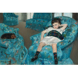 Menina Cão Poltrona Azul De Mary Cassat Em Tela 80cm X 50cm