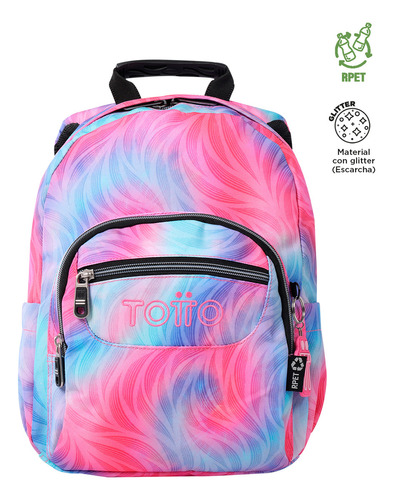 Mochila Escolar Totto Tempera Rpet Glitter Rosado Fritz