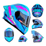 Casco Moto Mujer Xtrong Turquesa Abatible Luz + Lentes Dot