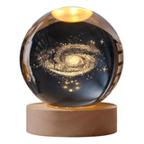 Lampara Nocturna 3d Bola De Cristal Galaxia Con Base Madera