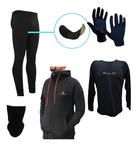 Combo!campera+calza Ciclista+remera Termica N+cuello Guantes