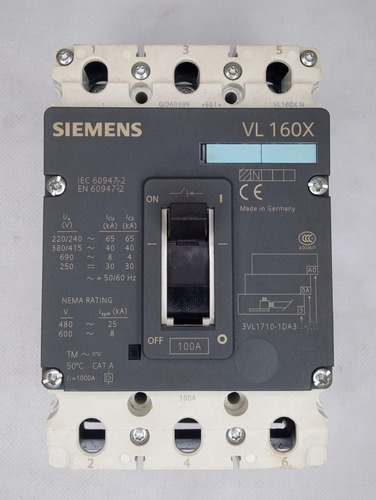 Disjuntor Caixa Moldada Vl 160x N 100a - Siemens