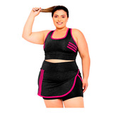 Conjunto Feminino Academia Fitness Plus Size Short Saia Top