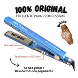 Prancha Alisadora Nano Titanium + Relogio De Pulso 450°g Cor Azul