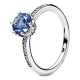 Anillo Pandora Brillance Azul De Compromiso Corona Brillante