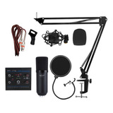 Kit Microfone Condensador Lm-260 Profissional + Interface Cor Preto