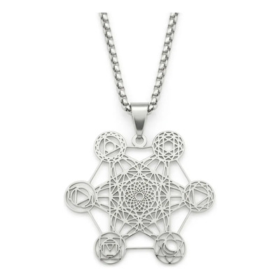 Collar Cubo Metatrón Geometría Sagrada Acero Inoxidable Plateado | Meses sin interés