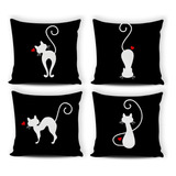 Kit 4 Capas Almofadas Decorativa Gatos Sofisticada 