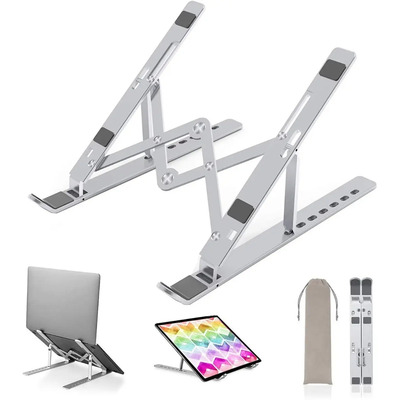 Base Soporte Laptop Aluminio,plegable,portátil Y Ajustable Color Plateado Brecelent | MercadoLibre