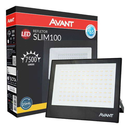 Refletor Led Cob Slim 100w Luz Amarela Resistente Água 3000k