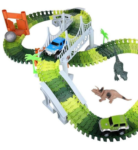 Pista Dinosaurio Infantil 148pcs 1 Auto Y Accesorios Color Verde Lima