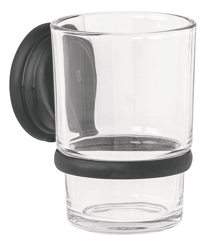 Portavaso Cepillero Negro Con Vaso De Vidrio, Foset 45979