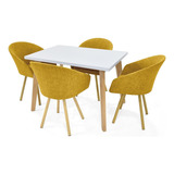 Set Comedor Lugo Matiz 4 Puestos + Sillas Tokyo En Tela Diseño De La Tela De Las Sillas Mostaza