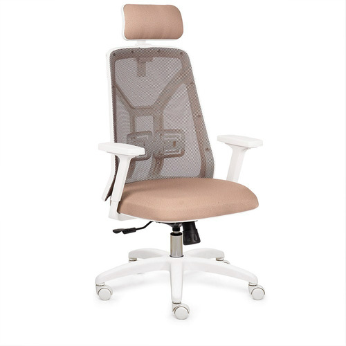 Silla Ergonomica Pc Escritorio Oficina Cabezal Tokio Blanca Color Lino Arena