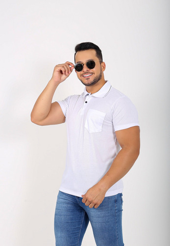 Camiseta Camisa Masculino Com Bolso Malha Liso Básica