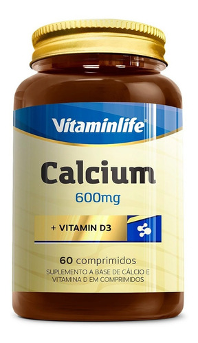 Cálcio Calcium 600mg C/ Vit D3  - 60 Comprimidos Vitaminlife Sabor Sem Sabor