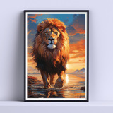 Cuadro Leon Al Atardecer Decorativo 30x40cm Con Vidrio