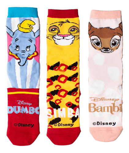 Meia Kit 3 Pares Disney Dumbo Rei Leão Bambi