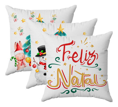 Kit 3 Capas Almofadas Decorativa Feliz Natal  45x45 Id Decor