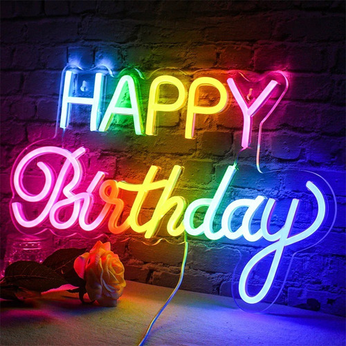 Letrero Led Neon Happy Birthday A Colores En Acrilic 60*40cm