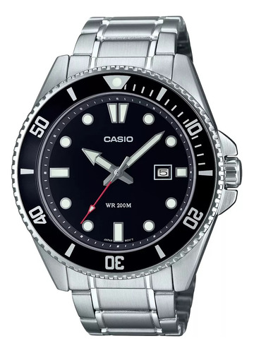 Reloj Casio Hombre Mdv-107d-1a1 Buceo 200m Color De La Malla Plateado Color Del Bisel Negro Color Del Fondo Negro