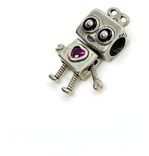 Dije Charm Robot Corazón Cristal Plata 925 Pan