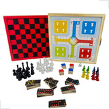 Jogo De Mesa Educativo 5 Em 1 Xadrez Ludo Domino Dama Trilha