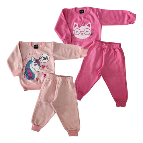 2 Conjunto Moletom Flanelado Pijama Bebê P - M - G Inverno